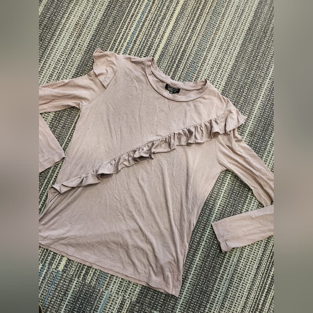 Topshop Ruffled Long Sleeve Top in Light Pink Or Lavender Color - Thumbnail 7