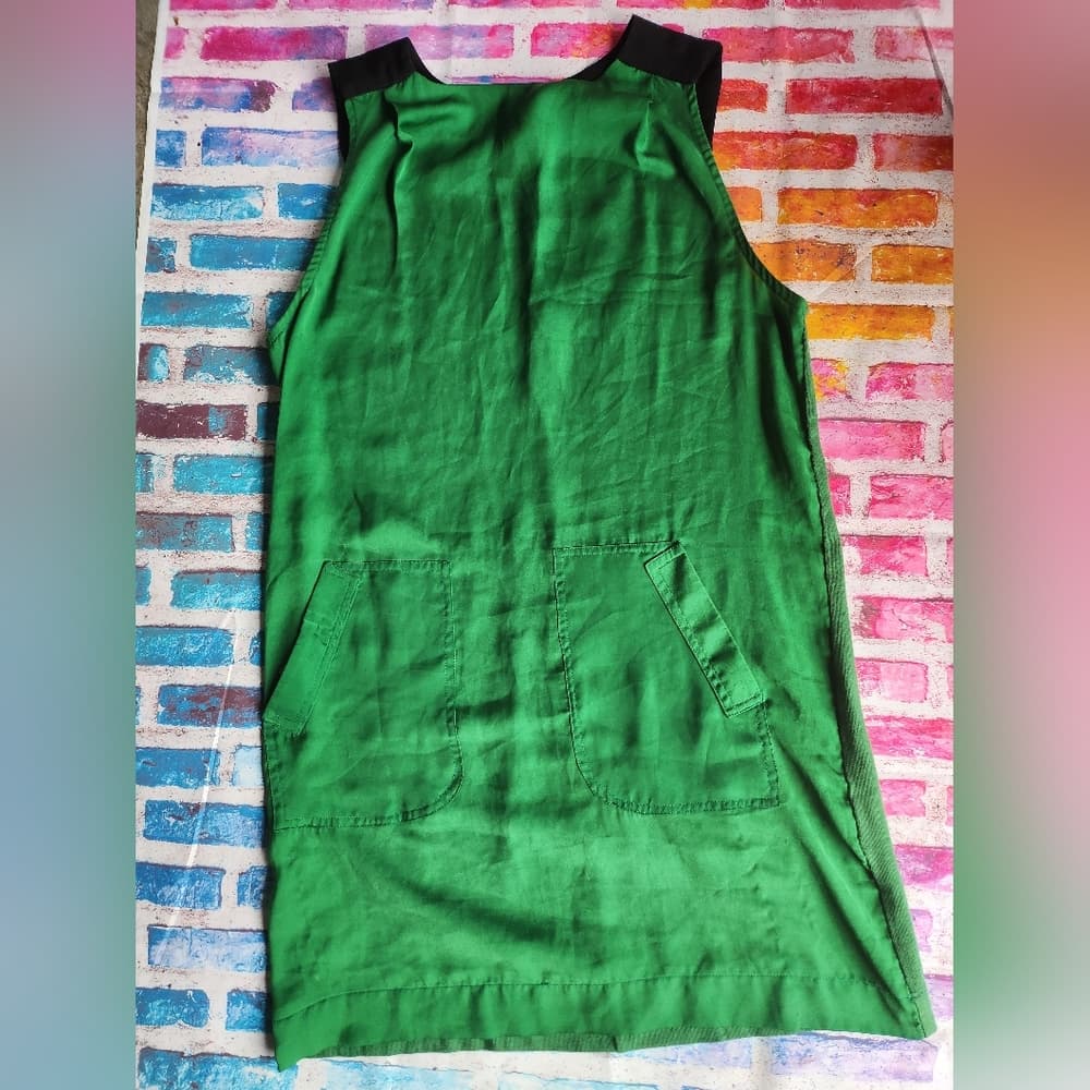 2 For 10 Sale Zara Evening Shift Dress Emeral Green and Black with Pockets - Thumbnail 6