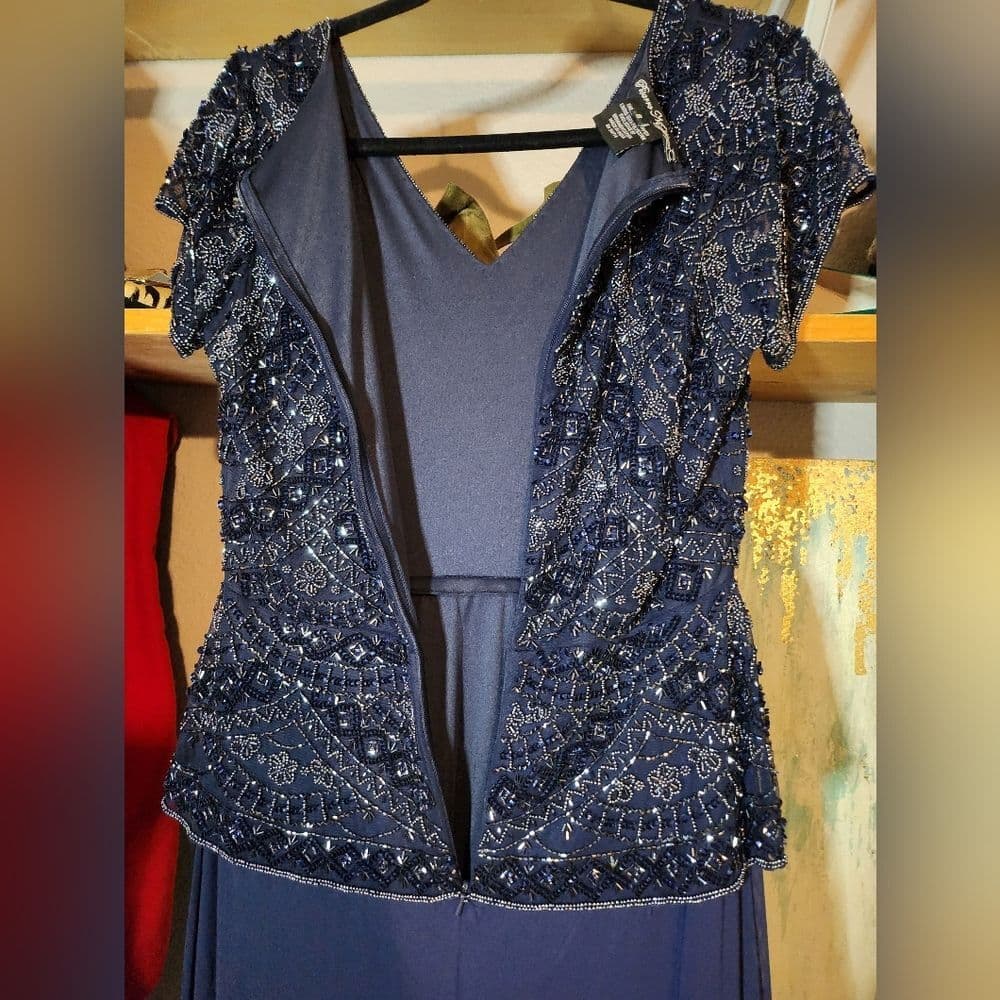 Navy Blue Beaded Formal Mother Of the Bride Dress Pisarro Nights - Thumbnail 7