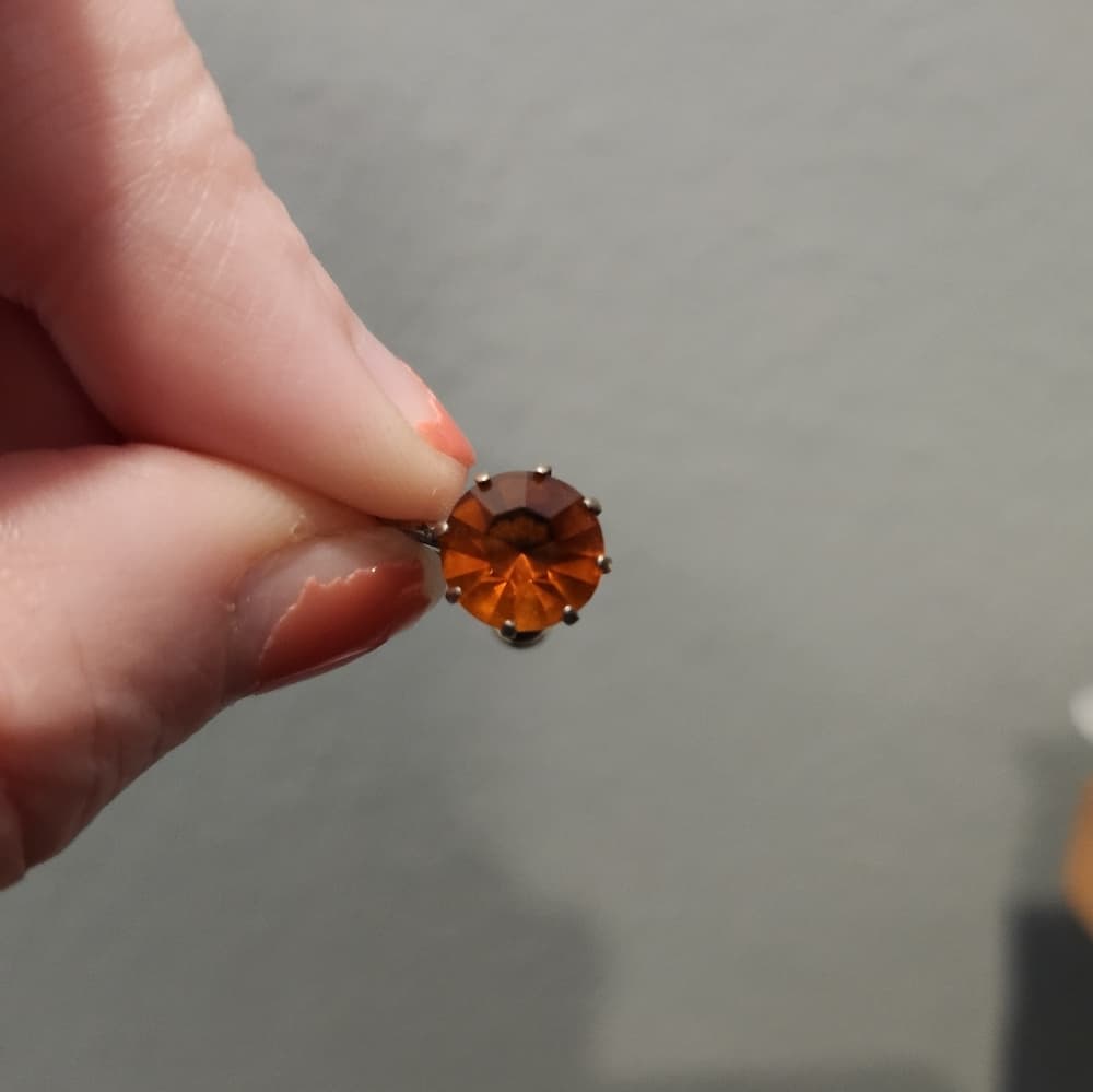 Vintage Orange Rinestone studs on Screwback Clip on Sterling Sliver - Thumbnail 6