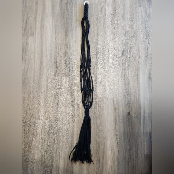 Large Black Macrame Knotted Fringe Tassel Hanging Plant holder for large pot - Thumbnail 6