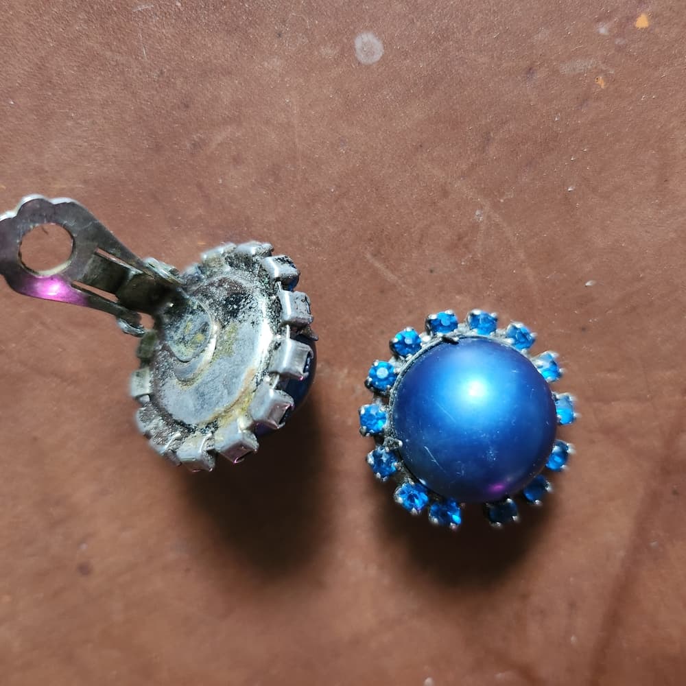 Vibrant Blue Dome Clip On Earrings with Sparkling Crystal Accents - Thumbnail 5