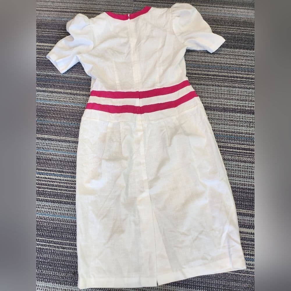Vintage 1980s White and Pink Bow Tie Dress - Thumbnail 7