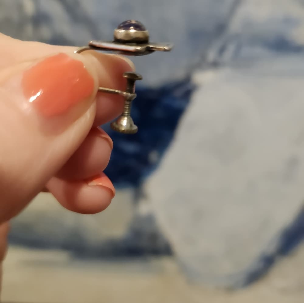 Awesome Vintage Silver and Orange Spade Screback Clip on Earrings - Thumbnail 4