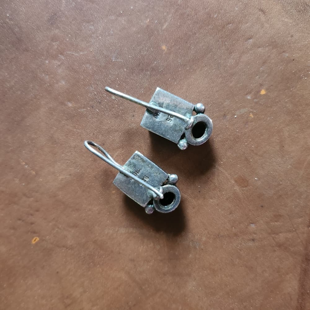 Black Onyx And Smokey Quarts 925 Sterling Silver Geometric Drop Earrings - Thumbnail 5
