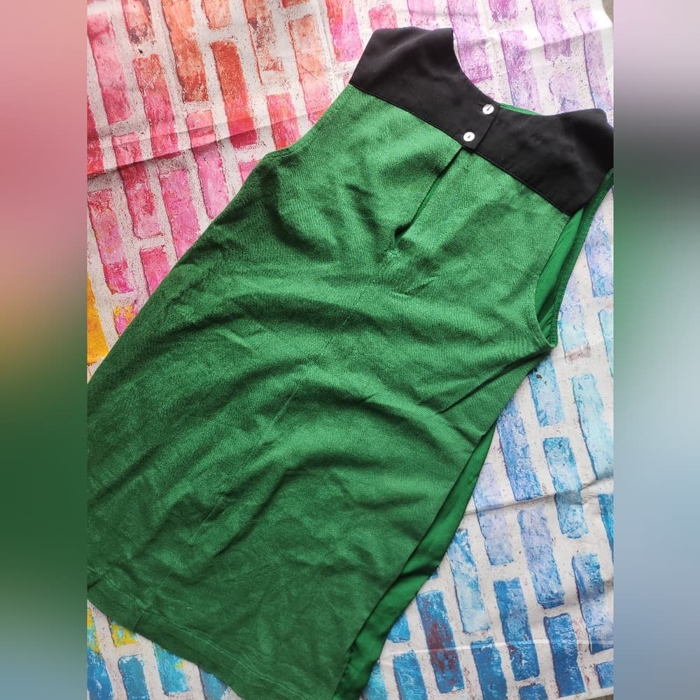 2 For 10 Sale Zara Evening Shift Dress Emeral Green and Black with Pockets - Thumbnail 3