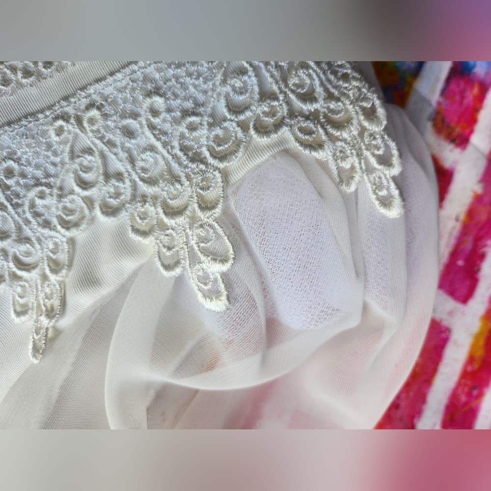 Vintage White Scarlett Double Breated Dress Sheer Sleeves Lace Collar Detail - Thumbnail 6