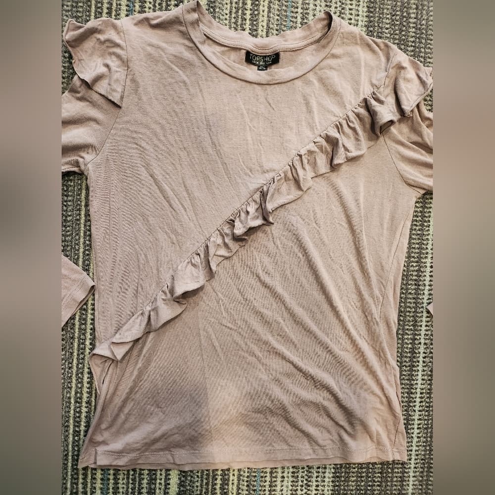 Topshop Ruffled Long Sleeve Top in Light Pink Or Lavender Color - Thumbnail 2