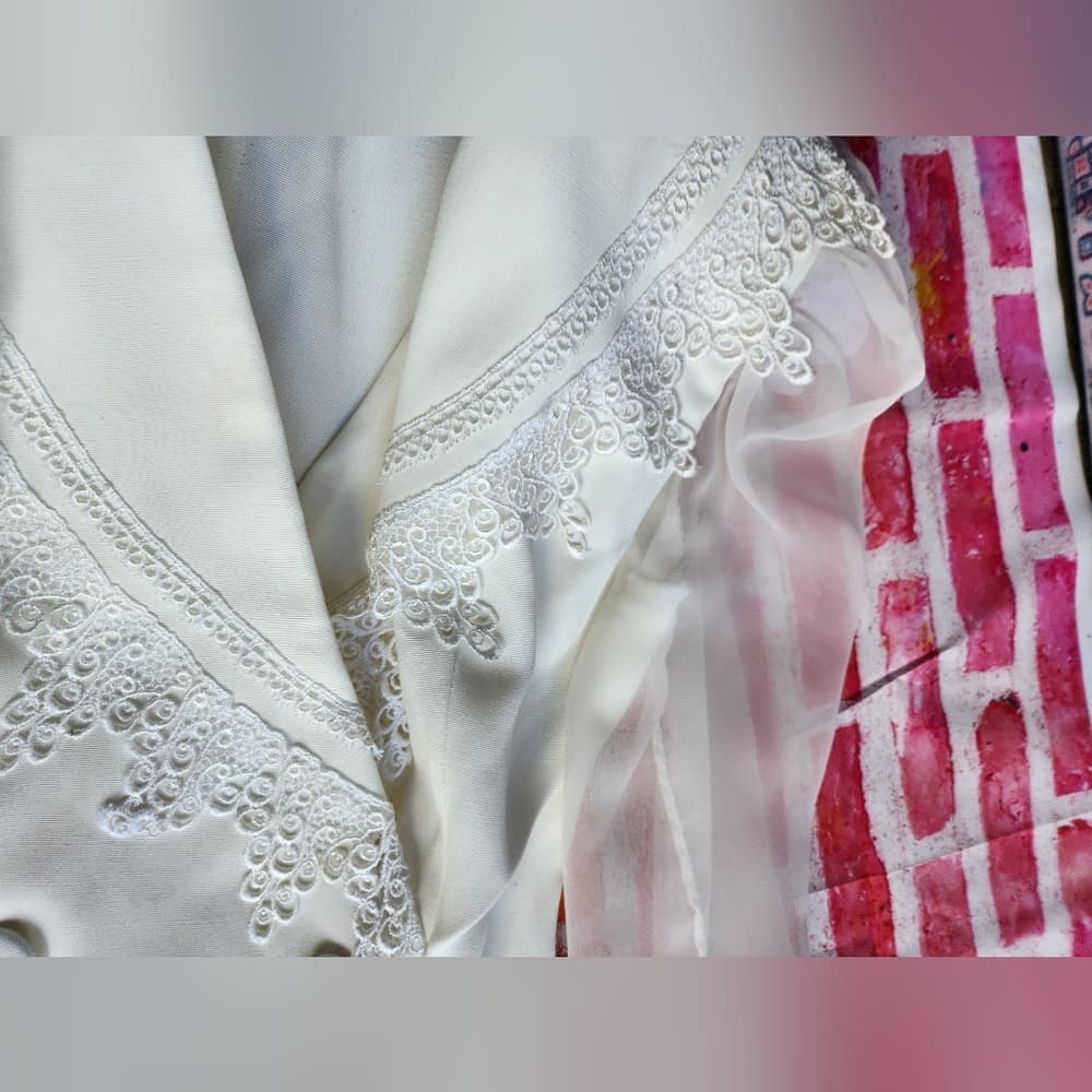 Vintage White Scarlett Double Breated Dress Sheer Sleeves Lace Collar Detail - Thumbnail 7