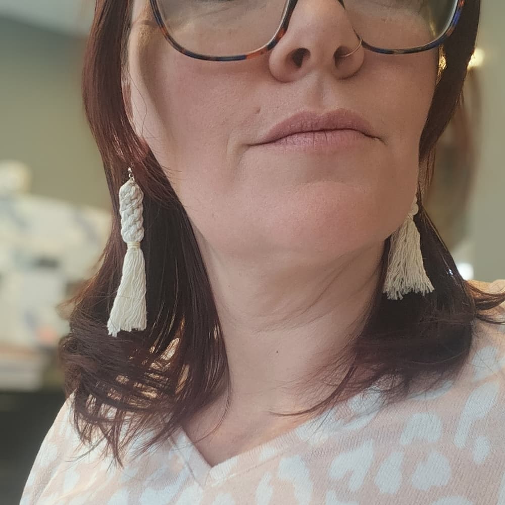Ivory White Boho Macrame Knot Tassle Fringe Long Statement Earrings - Thumbnail 9