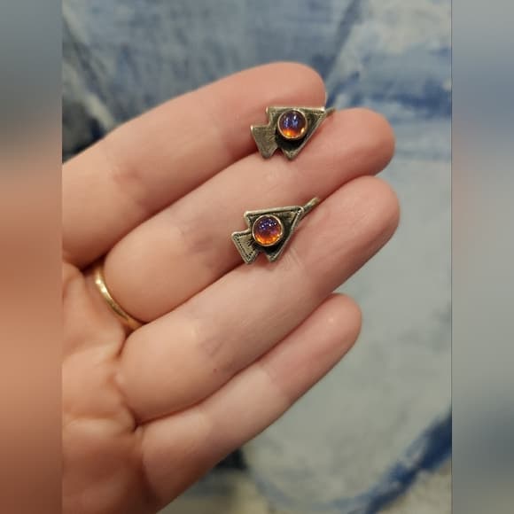 Awesome Vintage Silver and Orange Spade Screback Clip on Earrings - Thumbnail 9