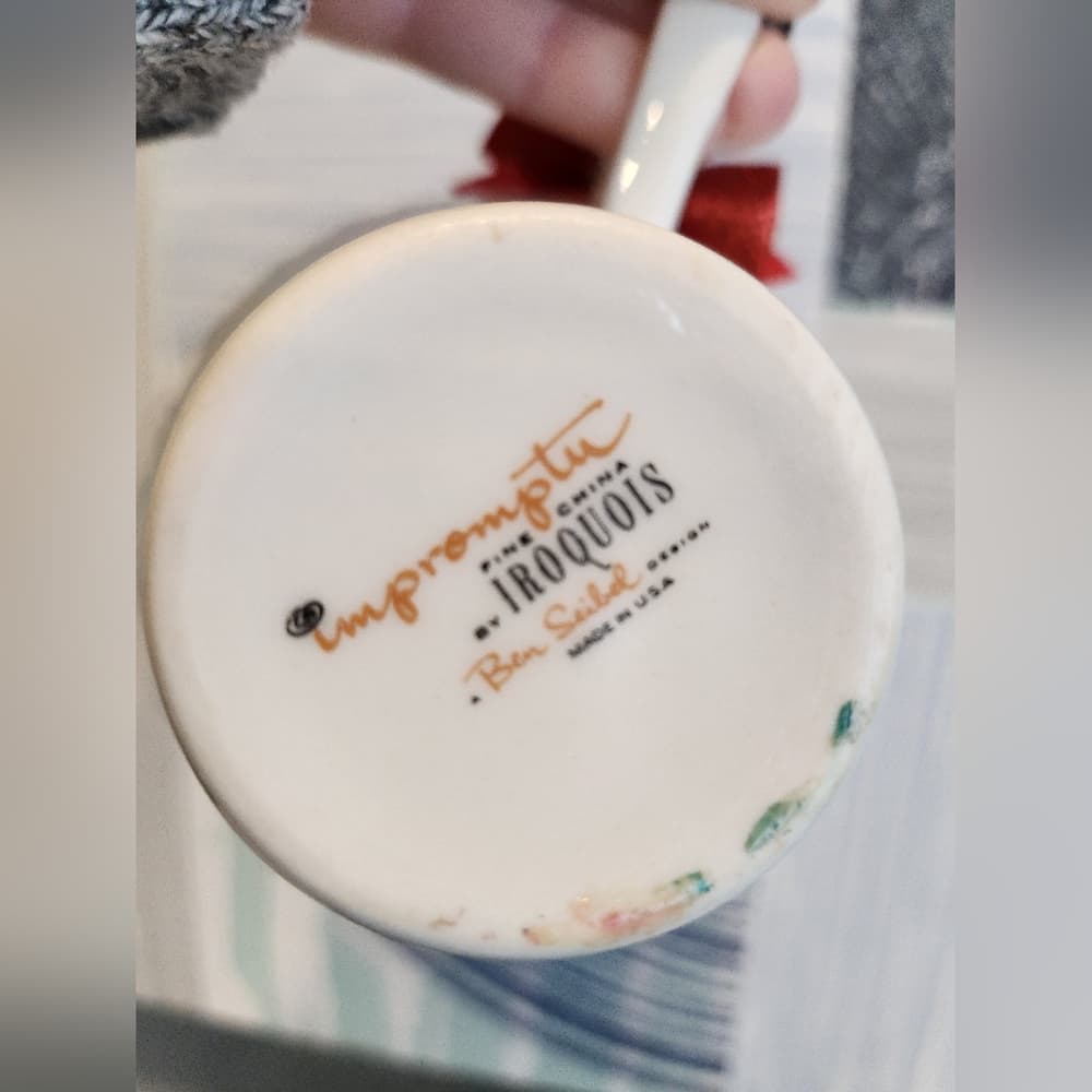 Vintage Coffee Cup Upcycled Holiday Christmas Tree Snow Scene Ornament - Thumbnail 4