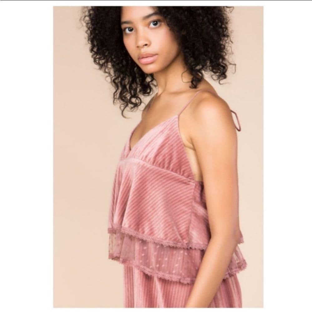 POL Velvet Lace Trim Tie Strap Cascading Layered Ruffle Dress - Thumbnail 7