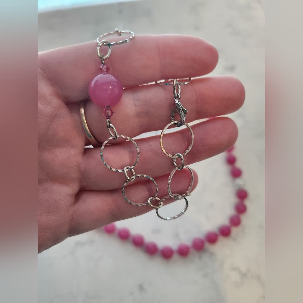 Pink Glass Beaded Necklace and Matching Bracelet Set - Thumbnail 8