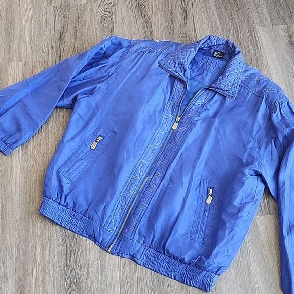 Vintage Fuda International Blue Silk Windbreaker Light Weight Jacket - Thumbnail 14