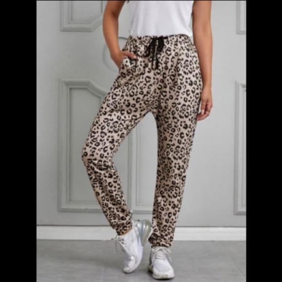 Price Drop!! 🌟Casual Leopard Print Joggers -Tan - Thumbnail 8