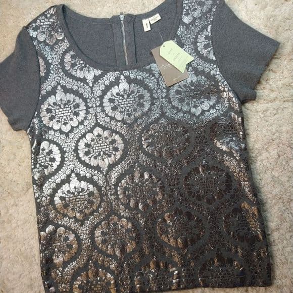 Grey and Silver Anthropologie Moth Knit top - Thumbnail 10