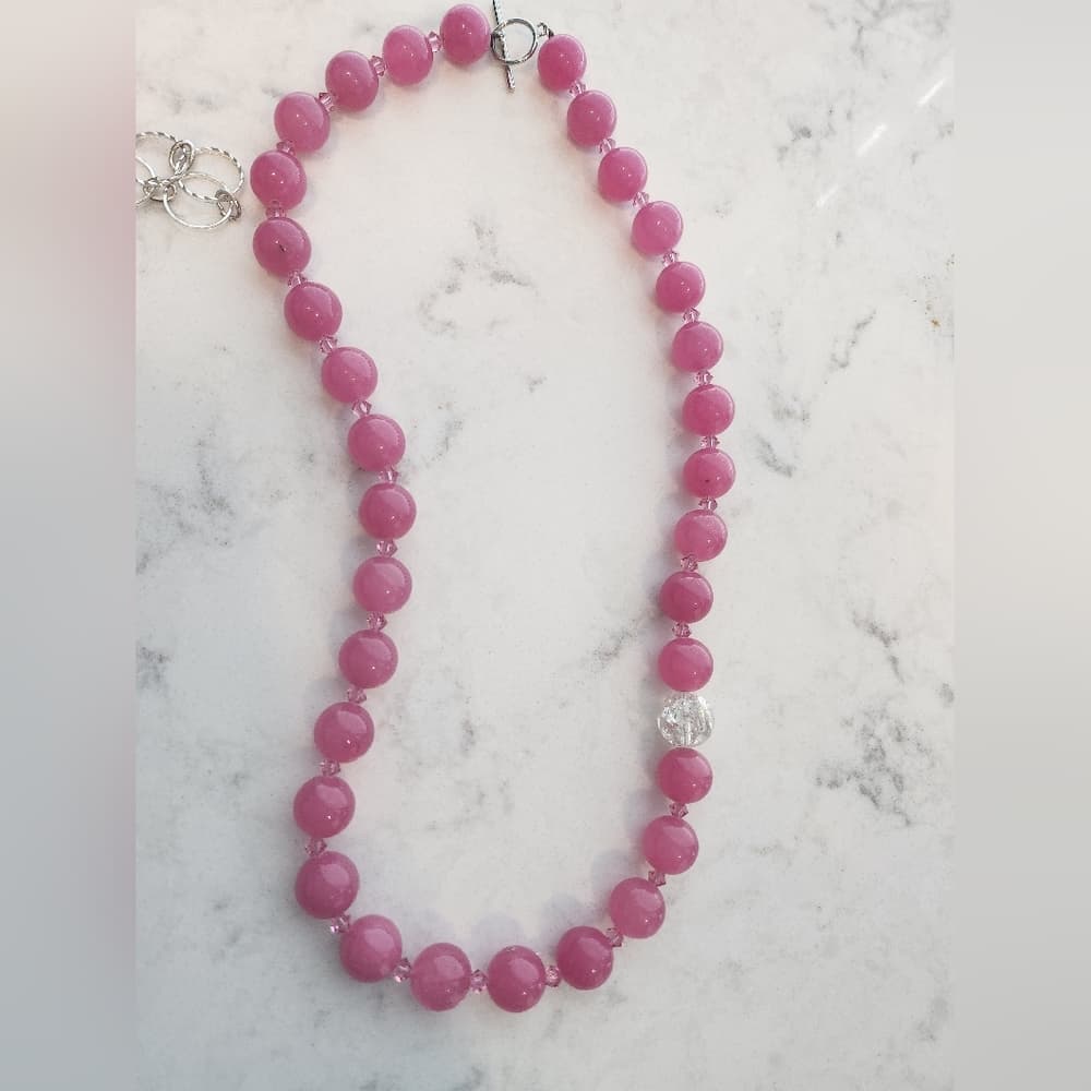 Pink Glass Beaded Necklace and Matching Bracelet Set - Thumbnail 2