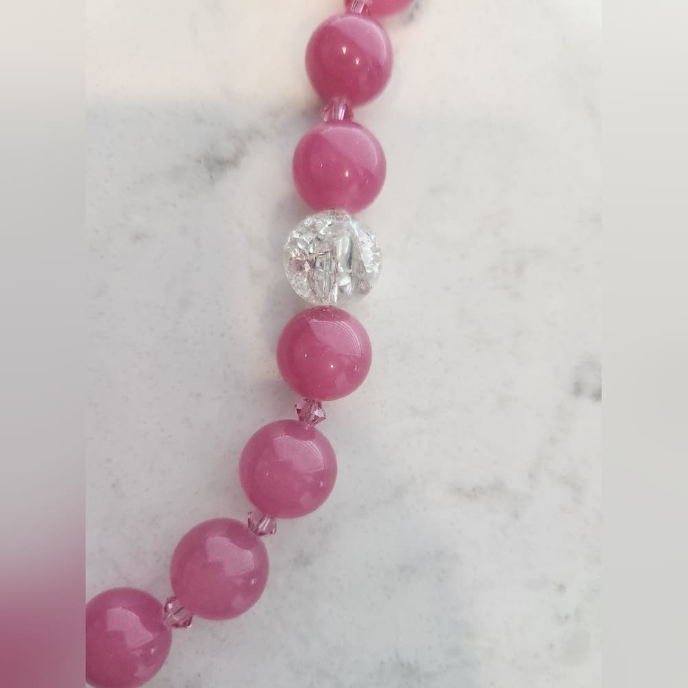 Pink Glass Beaded Necklace and Matching Bracelet Set - Thumbnail 6