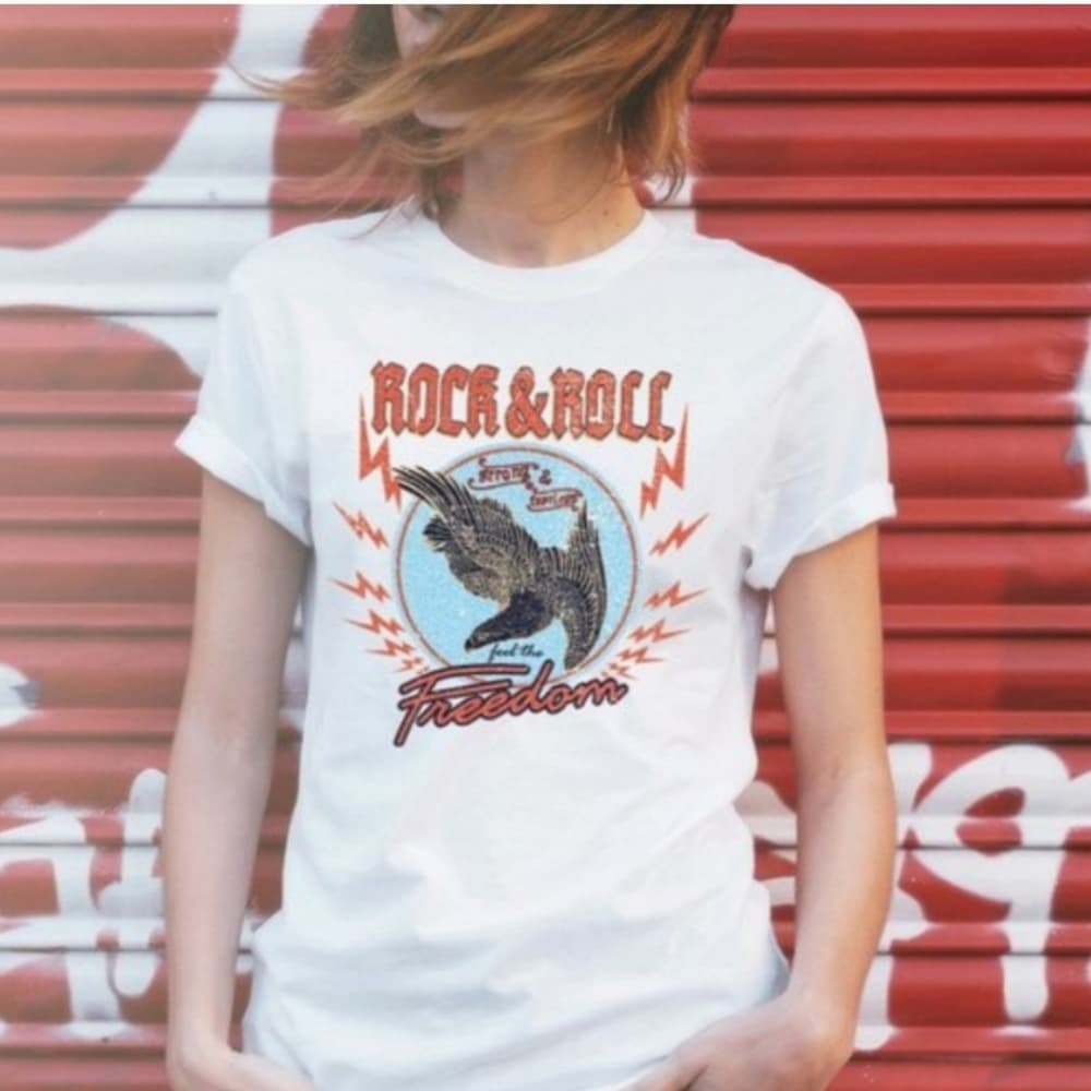 Retro Look Rock and Roll Graphic Tees in Black or White - Thumbnail 4