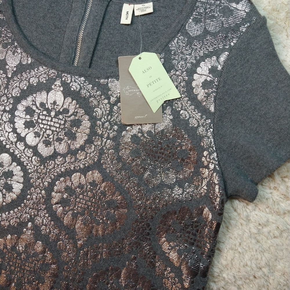 Grey and Silver Anthropologie Moth Knit top - Thumbnail 6