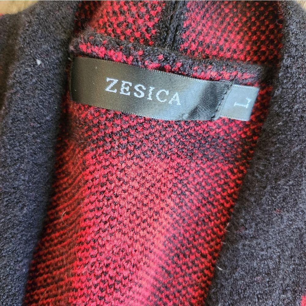 Zesica Red and Black Plaid Soft Cardigan - Thumbnail 2
