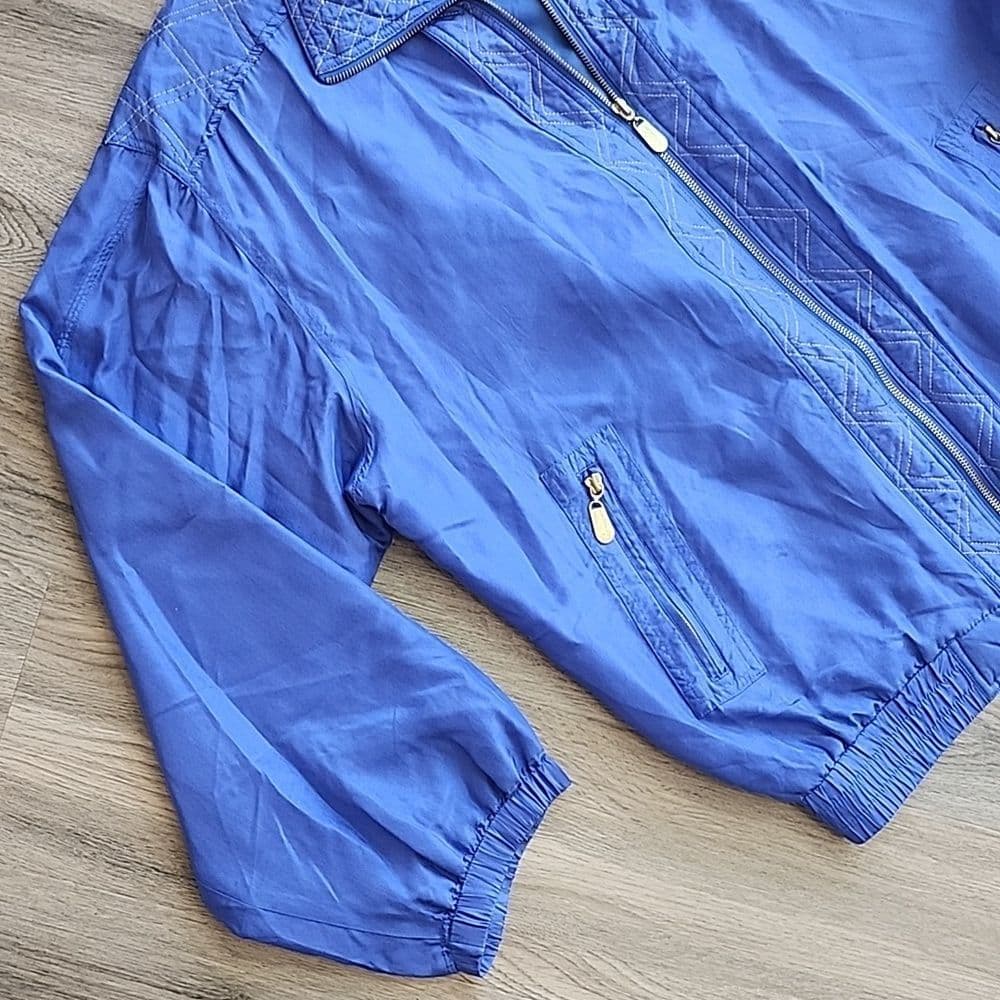 Vintage Fuda International Blue Silk Windbreaker Light Weight Jacket - Thumbnail 2