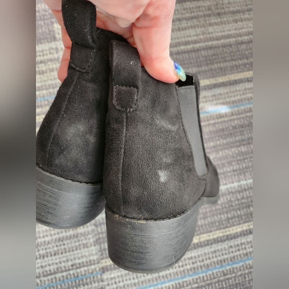 Express Black Faux Suede Ankle Booties Low Block Heel - Thumbnail 4
