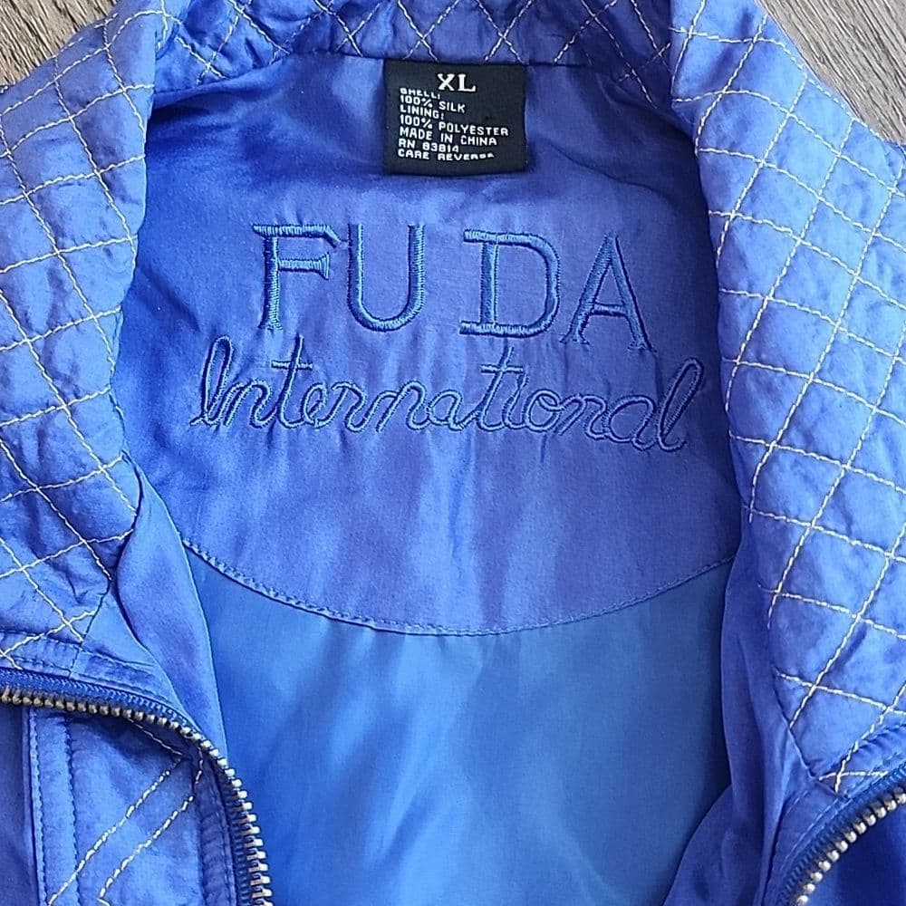 Vintage Fuda International Blue Silk Windbreaker Light Weight Jacket - Thumbnail 3