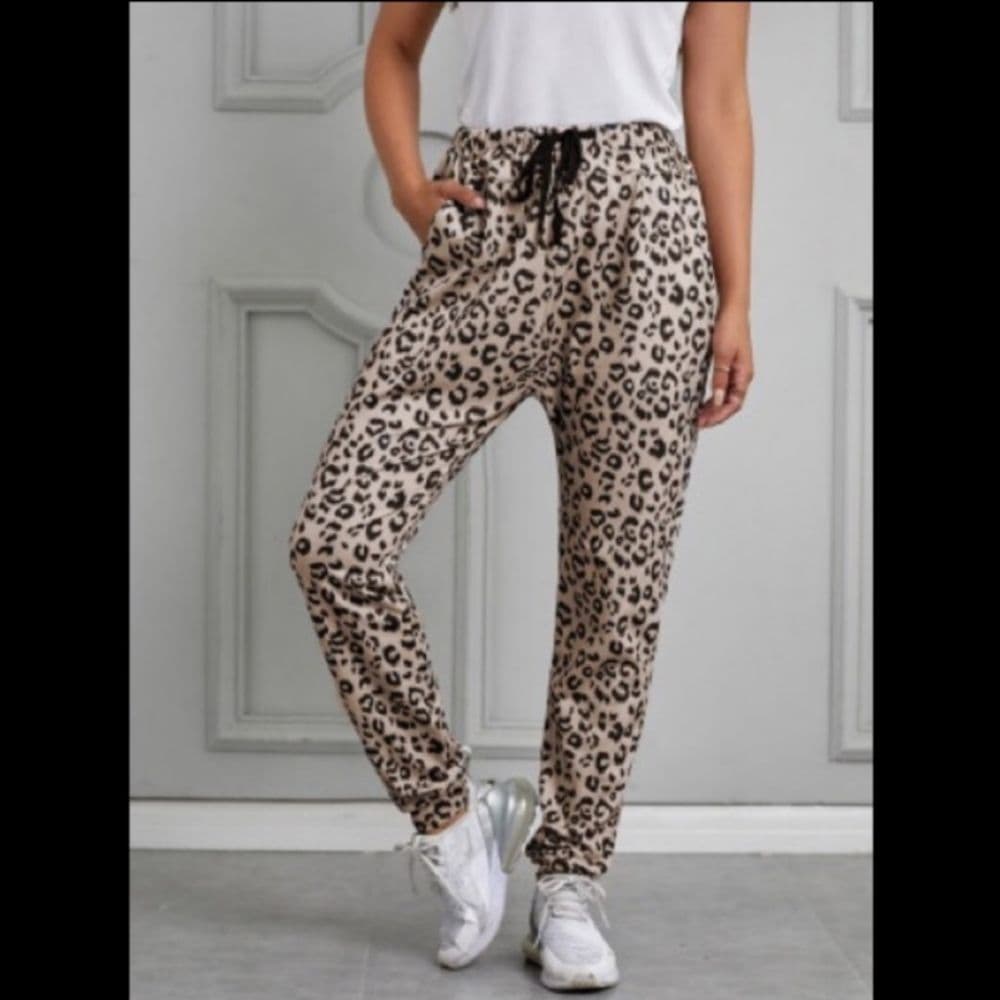 Price Drop!! 🌟Casual Leopard Print Joggers -Tan - Thumbnail 7