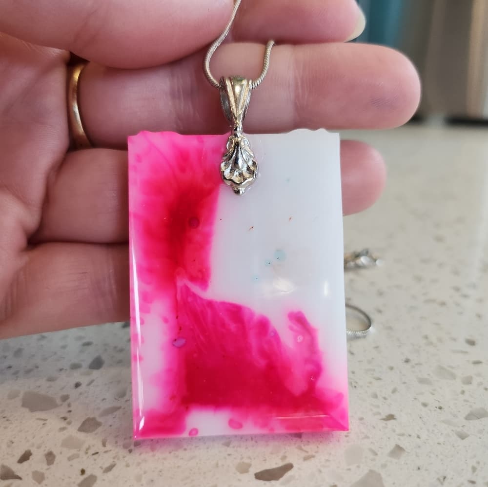 Handmade The Dev*l Tarot Card Pink and White Tie Dye Effect Pendant Necklace - Thumbnail 5