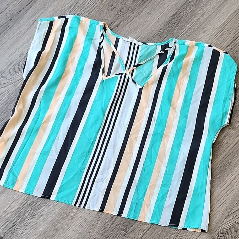 BCBGeneration Casual Turquiose Striped Sleeveless Blouse Cropped - Thumbnail 9