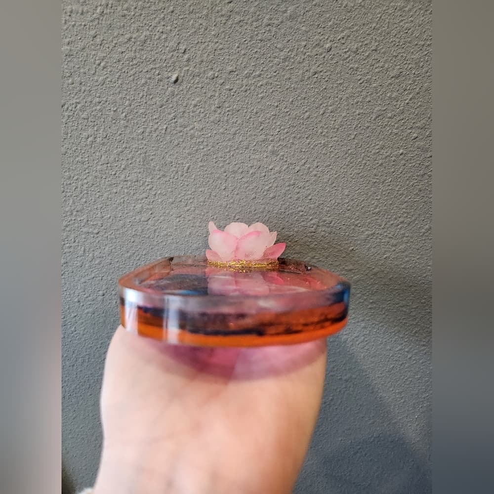 Handmade Pink Blue Gold Swirl Resin Succulent Trinket Vanity Dish - Thumbnail 4