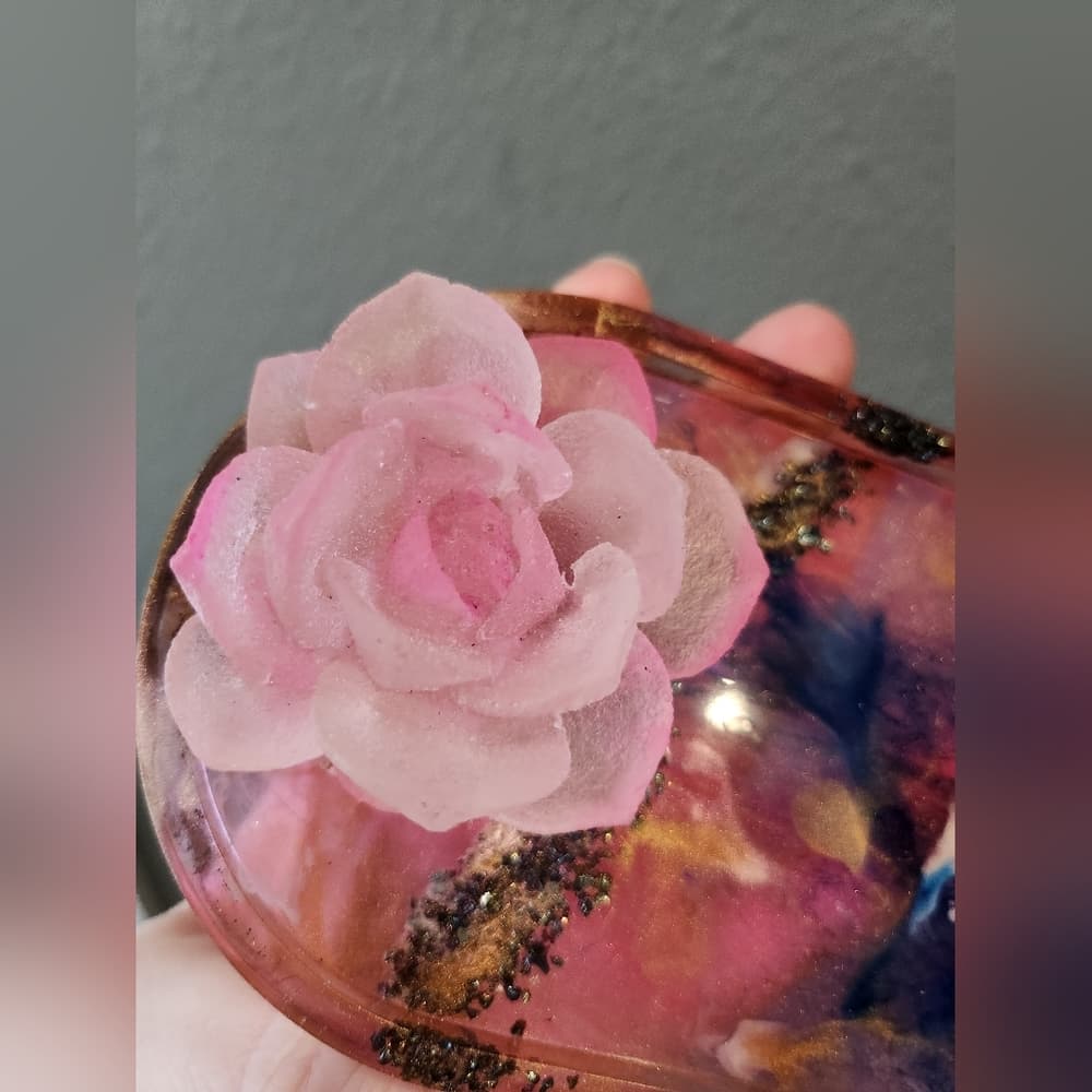 Handmade Pink Blue Gold Swirl Resin Succulent Trinket Vanity Dish - Thumbnail 2