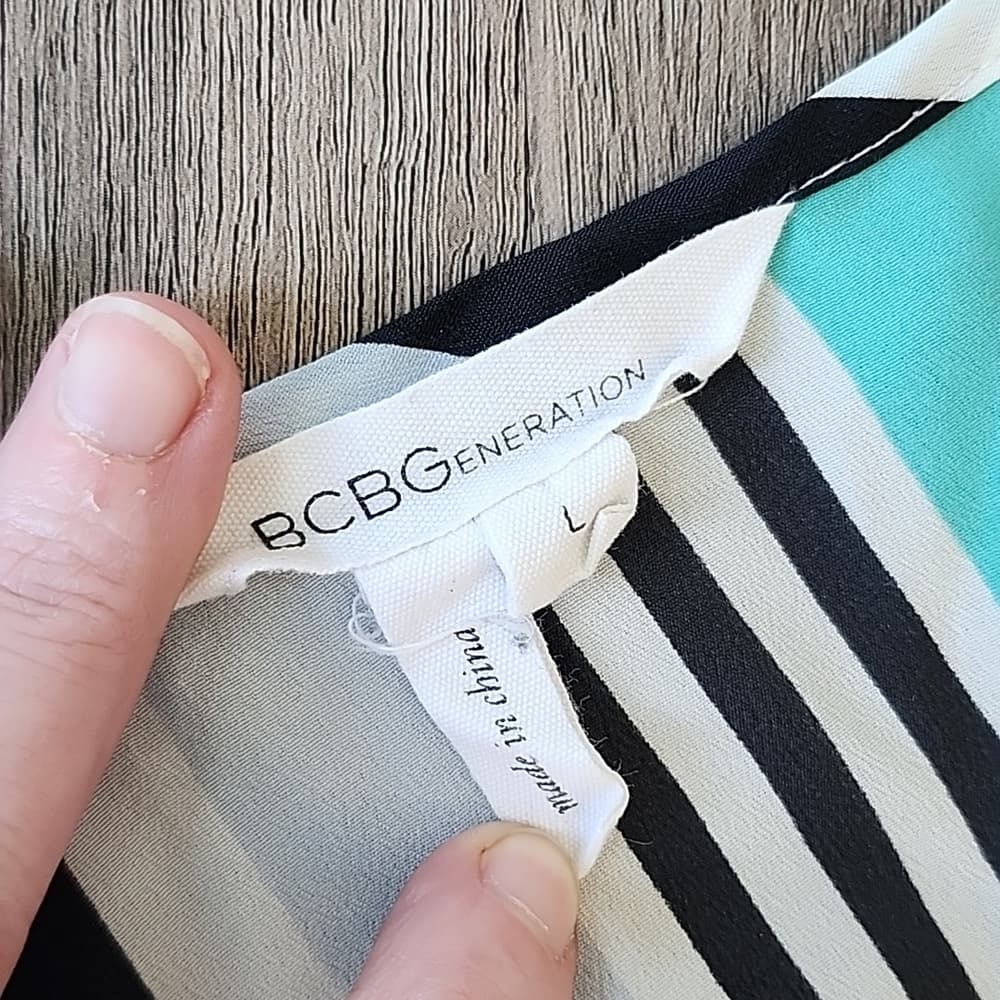 BCBGeneration Casual Turquiose Striped Sleeveless Blouse Cropped - Thumbnail 3