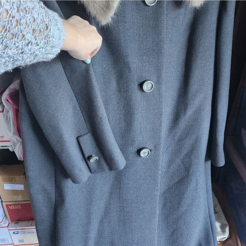Vintage ILGWU Union Made 1960s Fur Collar Blue Chunky Button Mod Ladies Jacket - Thumbnail 15
