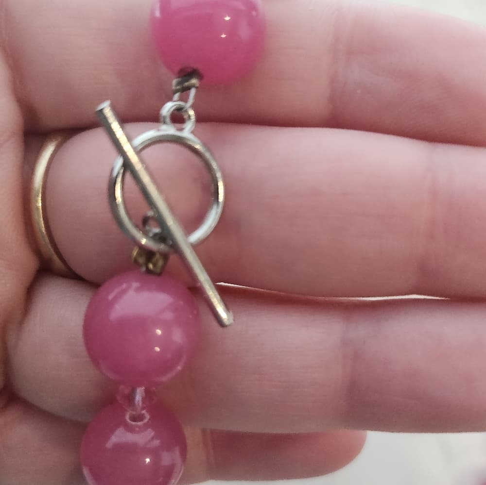 Pink Glass Beaded Necklace and Matching Bracelet Set - Thumbnail 7