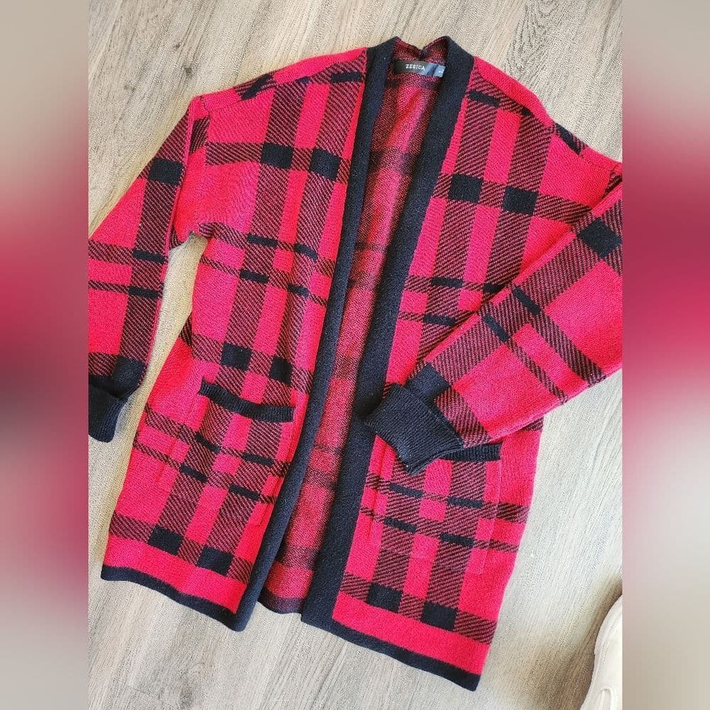 Zesica Red and Black Plaid Soft Cardigan