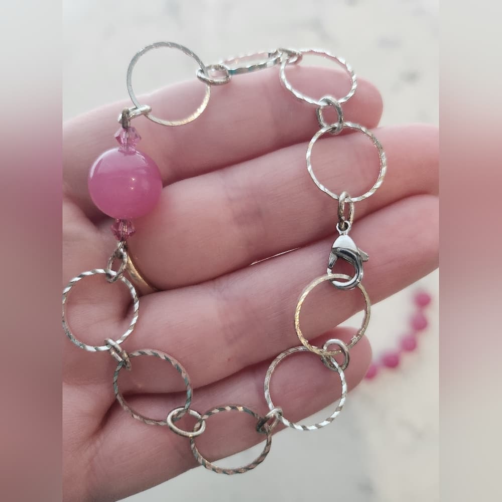 Pink Glass Beaded Necklace and Matching Bracelet Set - Thumbnail 9