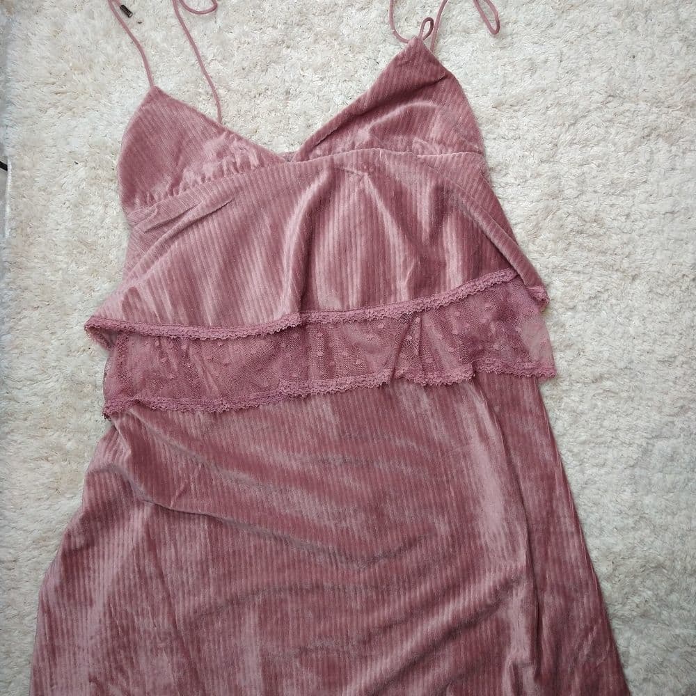 POL Velvet Lace Trim Tie Strap Cascading Layered Ruffle Dress - Thumbnail 6