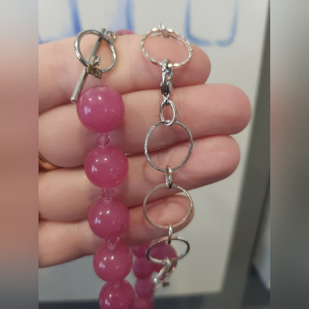 Pink Glass Beaded Necklace and Matching Bracelet Set - Thumbnail 5
