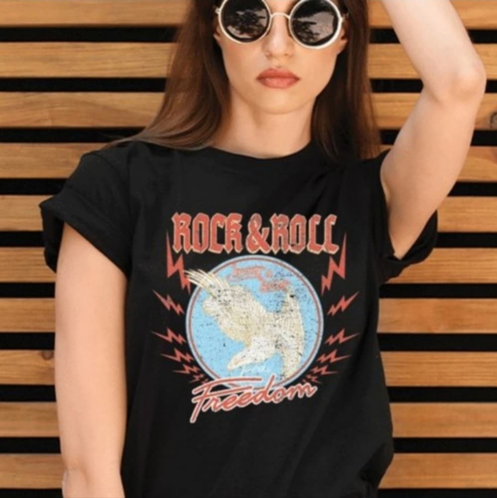 Retro Look Rock and Roll Graphic Tees in Black or White - Thumbnail 6