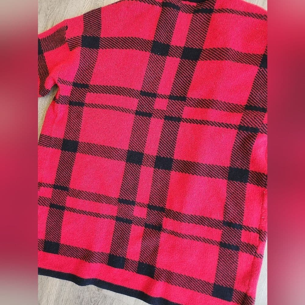 Zesica Red and Black Plaid Soft Cardigan - Thumbnail 4
