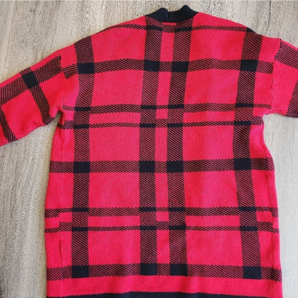 Zesica Red and Black Plaid Soft Cardigan - Thumbnail 3