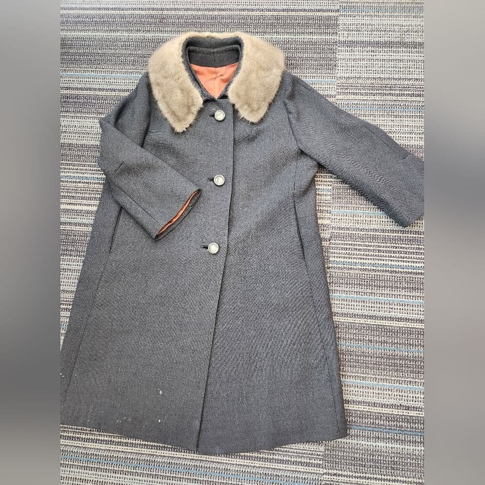 Vintage ILGWU Union Made 1960s Fur Collar Blue Chunky Button Mod Ladies Jacket - Thumbnail 16