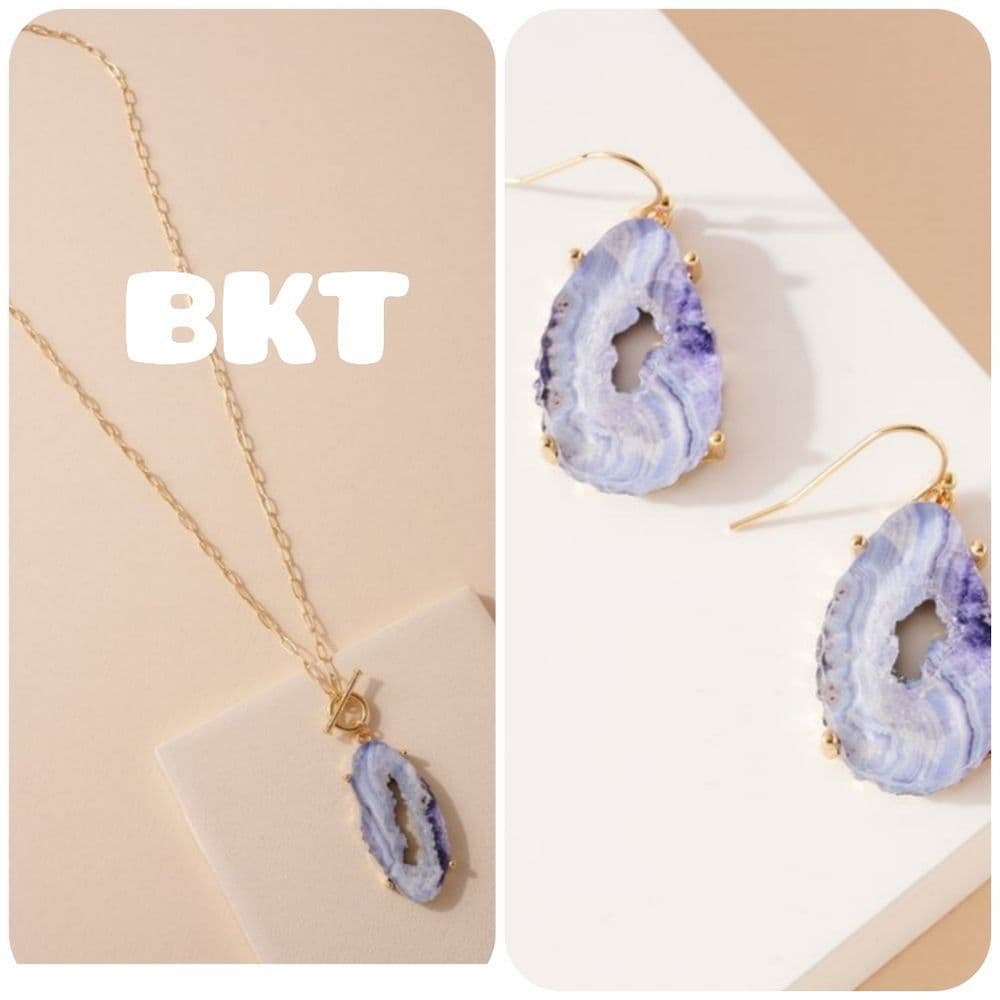 Gorgeous Resin Crystal Agate Geode Pendant and Earring Set - Thumbnail 7