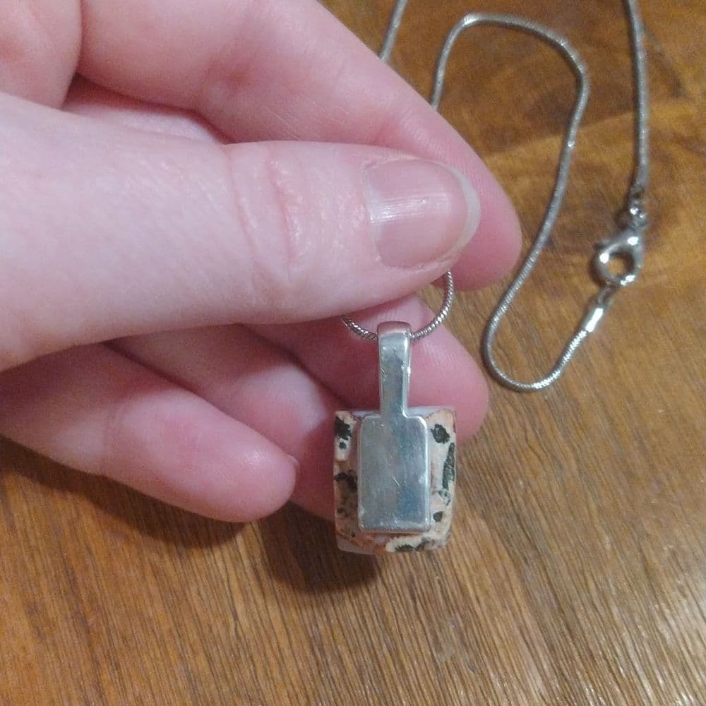 Unique Square Moroccan Agate Geode on Sterling Plated Rope Chain - Thumbnail 5