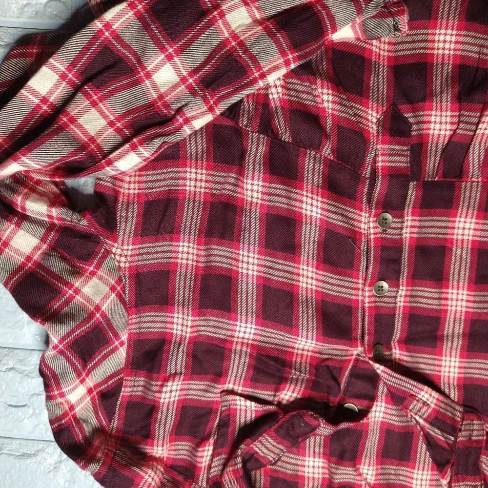 Pink Plaid Aeropostale Pullover Peplum Blouse Partial Button Up - Thumbnail 4