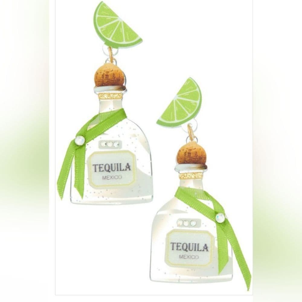 Sparkly Acrylic Tequila Bottle with Lime Post Dangle Earrings with Bling - Thumbnail 7