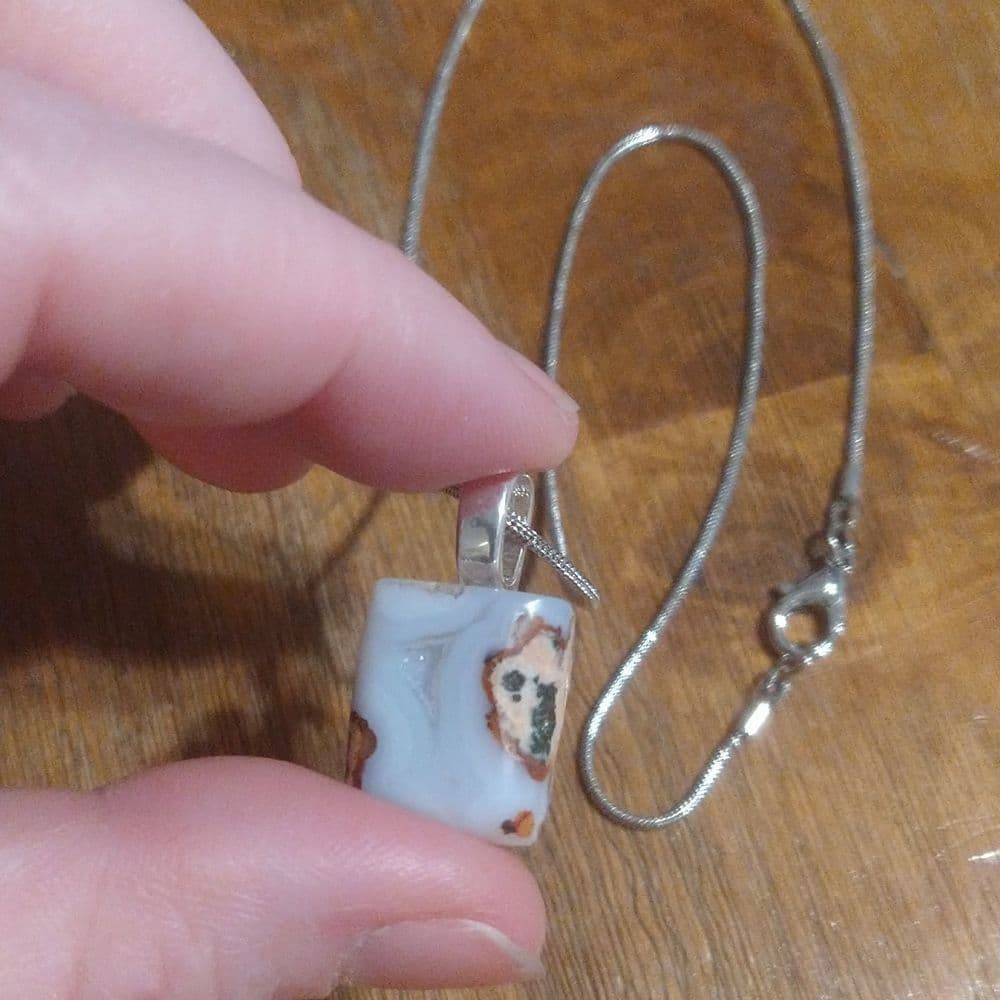 Unique Square Moroccan Agate Geode on Sterling Plated Rope Chain - Thumbnail 2
